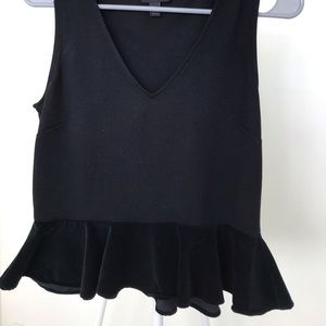 J Crew V-Neck Velvet Trim Peplum Top